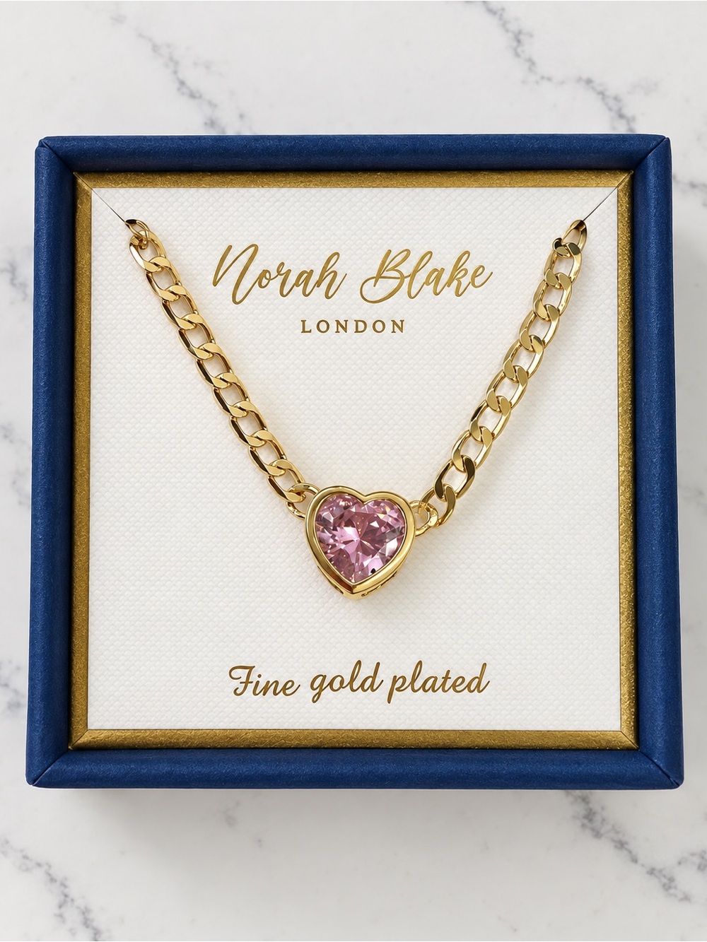 Norah Blake London Fine Gold Plated Pink Heart Crystal Necklace